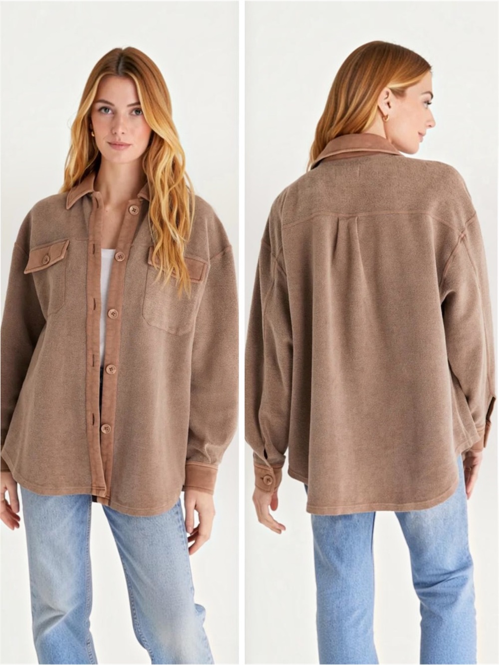 Z Supply Austen Washed Shirt Jacket Medium Shacket Brown Cotton Casual Layering